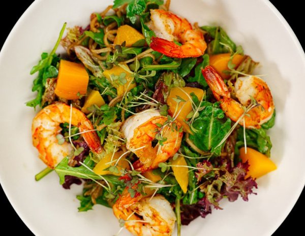 Fresh salad with tiger prawns