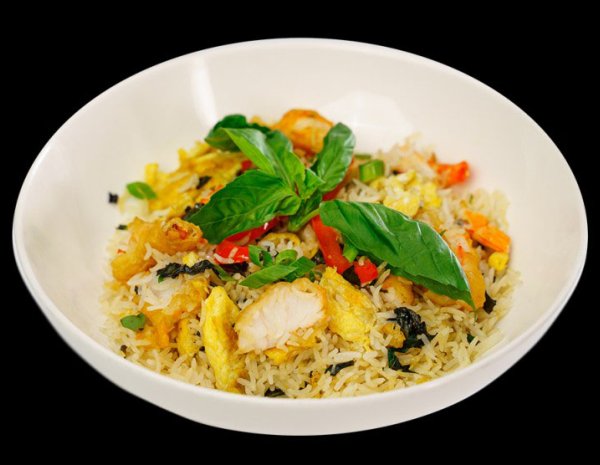 Rice Thai style with tiger prawns